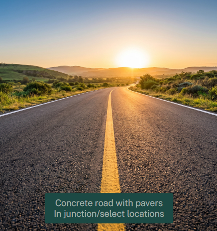 Asphalt road with pavers
